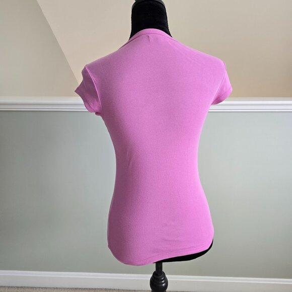 Lucky Brand Lucky Tees Low-Cut VNeck Sexy Barbie PinkT Shirt Top Size Small USA - Picture 4 of 6